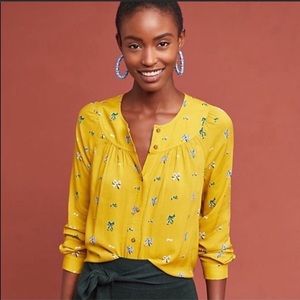 Anthropologie Colloquial Mustard Bow Blouse